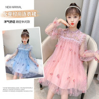 乌鹿童装女童连衣裙春装2021新款儿童公主裙子大童时尚洋气网红网纱蝴蝶连衣裙