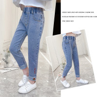 乌鹿童装女童裤子春装牛仔裤2021新款中大童洋气女孩修身裤时尚儿童学生百搭长裤