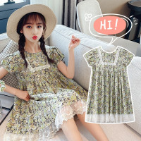 乌鹿童装女童连衣裙夏装2021新款儿童韩版洋气时尚公主裙甜美小女孩碎花蕾丝边连衣裙