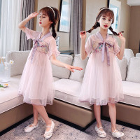 乌鹿童装女童连衣裙夏装2021新款儿童公主裙子中大童韩版时尚亮片绣汉服裙