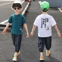 乌鹿童装男童套装夏装2021新款儿童棉麻套装短袖T恤两件套中大童休闲运动衣服
