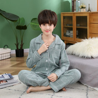 乌鹿儿童睡衣春款2021新款中大童小男孩睡衣休闲舒适两件套男童棉质纱布家居服