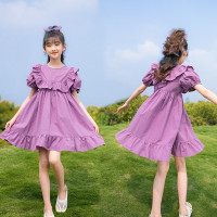 乌鹿童装女童连衣裙夏装2021新款儿童公主裙中大童时尚小女孩荷叶边连衣裙