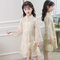 乌鹿童装女童连衣裙儿童汉服旗袍裙子春秋季装小孩学生宝宝衣服2021新款中大童中国古风唐装刺绣蕾丝裙