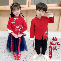 乌鹿童装女男童套装儿童汉服春秋季宝宝学生小孩衣服2021新款中国风民族复古唐装国学仙鹤表演服两件套