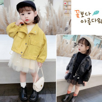 乌鹿童装女童外套儿童风衣夹克春秋季装小孩学生宝宝衣服2021年新款中小童洋气翻领大口袋皮上衣