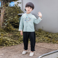乌鹿童装男女儿童汉服套装春秋季宝宝小孩衣服202新款中大小童复古唐装改良中国学院风盘扣七彩龙两件套