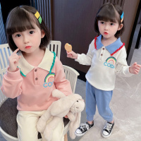 乌鹿童装女儿童套装春秋季装小孩学生宝宝衣服2021新款中小童韩版洋气甜美彩虹印花长袖上衣裤子两件套