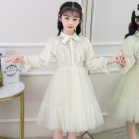 乌鹿童装女童连衣裙儿童裙子春秋季装小孩学生宝宝衣服2021新款中大童洋气蝴蝶结蕾丝花边网纱公主裙