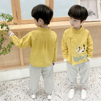乌鹿童装男童套装儿童汉服春秋季宝宝学生小孩衣服2021新款中国风复古唐装国学两只仙鹤表演服两件套