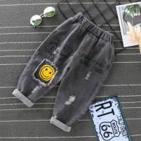 乌鹿儿童裤子童装男女牛仔裤春秋季装小孩学生宝宝衣服2021年新款中小童休闲运动破洞笑脸长裤子