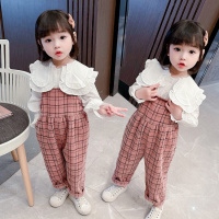 乌鹿儿童裤子童装女背带裤春秋季装小孩学生宝宝衣服2021年新款中小童休闲洋气百搭格子灯芯绒长裤子