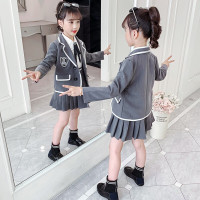 乌鹿童装女童套装春装2021新款儿童韩版公主西装外套+百褶裙两件套时尚女宝宝套装