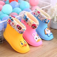 乌鹿时尚儿童雨鞋保暖加棉防滑水鞋宝宝儿童雨靴男女可爱卡通保暖