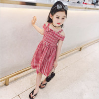 乌鹿2020新款中大童儿童裙子春夏季女孩露肩吊带格子公主裙韩版连衣裙