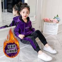 乌鹿女童秋冬加绒套装2019新款韩版洋气金丝绒冬款加绒加厚中大童两件套潮