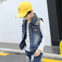 乌鹿童装男童马甲牛仔上衣春秋款2021新款中大童夹克儿童牛仔马甲男孩马夹背心潮