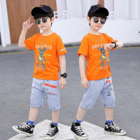 乌鹿童装男童套装夏装2021新款中大童休闲短袖T恤牛仔中裤两件套洋气男孩夏季衣服潮儿童套装