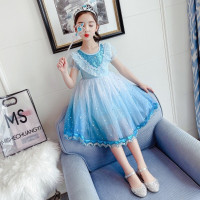 乌鹿童装女童连衣裙儿童夏装2021新款中大童美丽爱莎冰雪公主裙3-15岁女孩蕾丝网纱蓬蓬裙