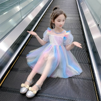 乌鹿女儿童连衣裙2021夏季新款中大童学生洋气蕾丝公主裙4-15岁小女孩短袖韩版时尚夏装连衣裙