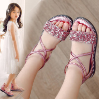 乌鹿童鞋女童凉鞋2021夏季新款时尚洋气中大童学生5--10-15岁女孩软底水钻防滑罗马鞋