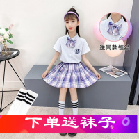 乌鹿童装女儿童套装2021夏季新款中大童学院风短袖格子裙两件套5-15岁小女孩六一演出服礼服套装
