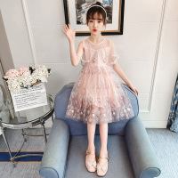 乌鹿童装女童连衣裙2021夏季新款圆领洋气孔雀网纱裙中大童5-10-15岁女孩六一表演裙子