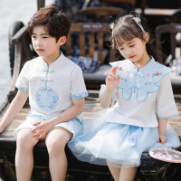 乌鹿汉服女童男童夏季中国风古装套装儿童宝宝夏装连衣裙中小童夏装唐装幼儿园园服