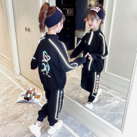 乌鹿女童套装春秋时尚运动装2021新款中大童反光长袖卫衣裤子两件套3-15岁中小学生女孩春装