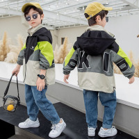 乌鹿童装男童春秋装外套2021新款帅气时尚儿童夹克连帽拼色派克服春季男孩运动休闲上衣潮