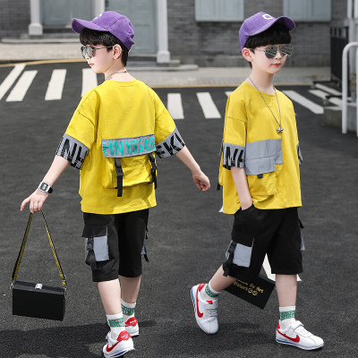 乌鹿童装男童套装儿童衣服新款夏季韩版宽松中大童男孩学生装运动短袖短裤两件套时尚潮