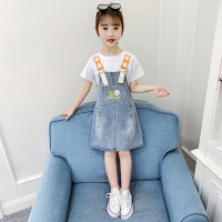 乌鹿女童套装夏装儿童短袖牛仔背带裙两件套宝宝T恤2021女孩衣服牛仔裙