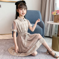 乌鹿童装女童夏装连衣裙6儿童裙子2021公主衬裙10岁小女孩束腰长裙短袖拼接纱裙母女装夏季