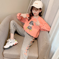 乌鹿女童套装秋季儿童长袖T恤卫衣+休闲裤两件套中大童新款小女孩衣服3-15岁学生童装女运动套装