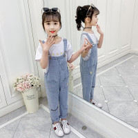 乌鹿女童套装儿童背带裤+短袖T恤两件套夏装新款中大童装女孩背带裤套装网红衣服学生3-13岁