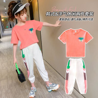 乌鹿女童套装夏装新款儿童T恤+童装休闲裤中大童新款韩版宽松运动套装小女孩衣服3-12岁学生两件套