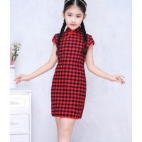 乌鹿儿童格子旗袍夏季新款女童中国风复古中小童洋气小女孩宝宝连衣裙
