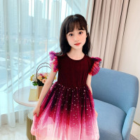 乌鹿童装女童连衣裙2021春夏新款蓬蓬纱蕾丝连衣裙中大童公主裙韩版时尚网红仙女渐变无袖连衣裙子