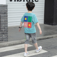 乌鹿童装男童短袖套装2021夏装新款中大童洋气韩版潮小男孩帅气时尚休闲短袖T恤牛仔裤两件套装