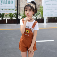 乌鹿童装女童套装夏装2021夏季新款韩版儿童套装休闲时尚T恤背带裤小女孩洋气两件套套装3-15岁