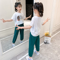 乌鹿童装女童套装2021夏天季中大儿童短袖T恤女孩子运动裤小学生网红休闲两件套3-14岁纯棉衣服