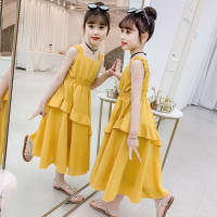 乌鹿童装女童连衣裙2021夏天季中大儿童公主裙子女孩雪纺吊带背心长裙小学生沙滩裙3-14岁衣服潮