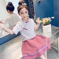 乌鹿童装女童套装2021夏天季中大儿童纯棉短袖衣服女孩裙子旗袍汉服小学生网红古装两件套3-14岁