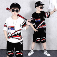 乌鹿男童短袖套装中大童韩版夏装男孩卡通鲨鱼洋气帅气儿童潮牌