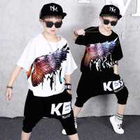 乌鹿儿童街舞演出服男童嘻哈套装爵士舞服装hiphop短袖夏装表演服走秀潮服