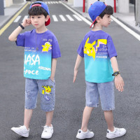 乌鹿潮牌儿童装男童裤子夏装洋气牛仔裤短裤男2021孩韩版潮装帅气街舞套装