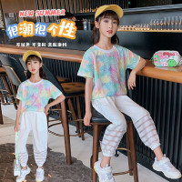 乌鹿女童夏装套装洋气儿童2021时尚薄款夏季笑脸防蚊裤套装中大童装夏天小孩潮装