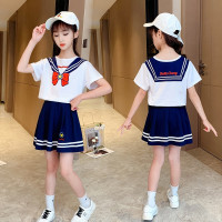 乌鹿女童海军风套装裙夏装洋气时尚儿童半身裙两件套小女孩夏季学院风