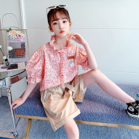 乌鹿女童短袖套装花边木耳领碎花短袖衬衣短裤两件套高2021夏季新款潮