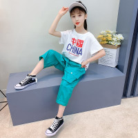 乌鹿女童装夏季网红工装裤套装2021年新款中大儿童夏天洋气中童两件套